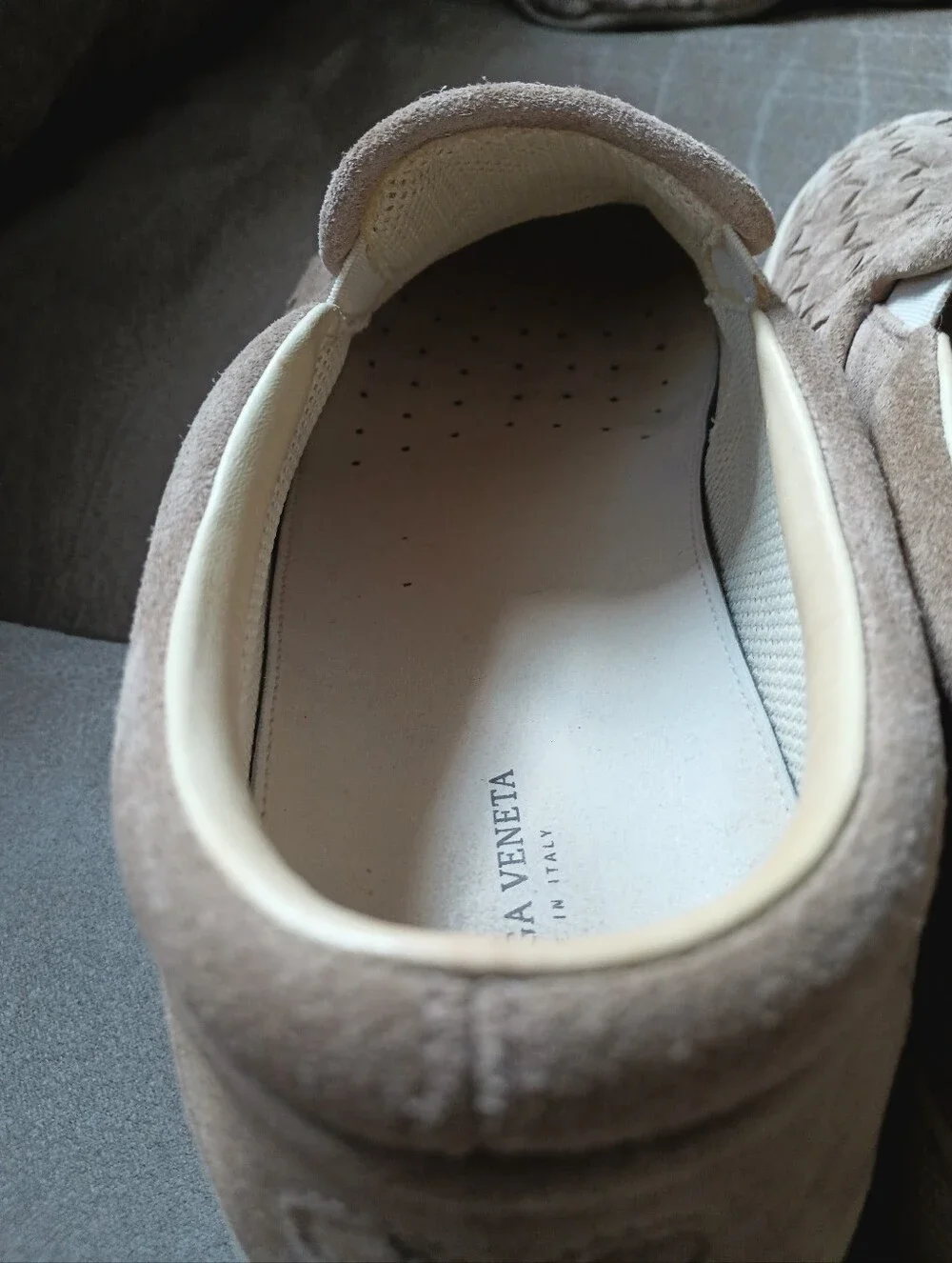 Bottega Veneta Beige Intrecciato Suede Mens Slip on Sneakers Size 42